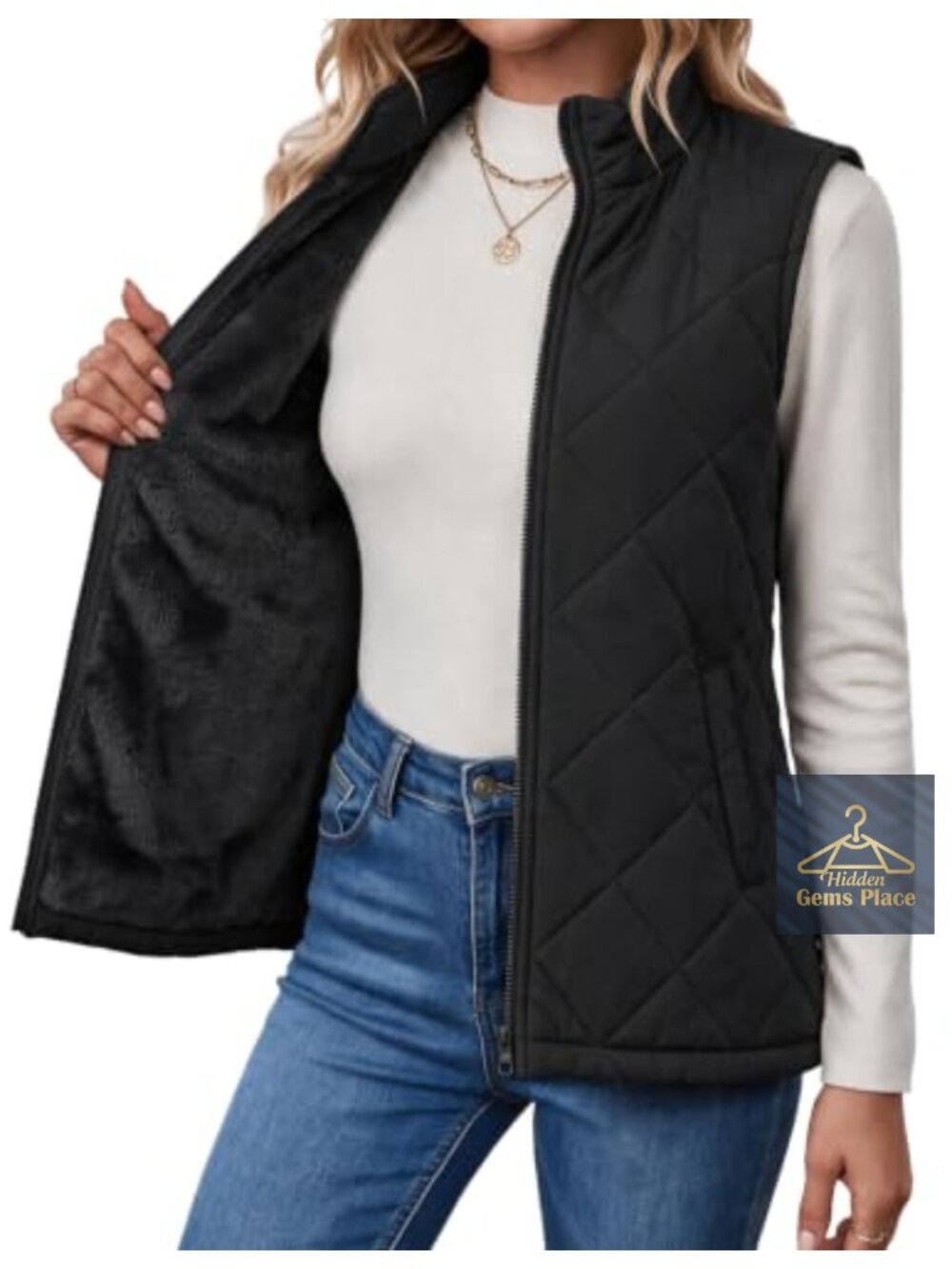 Womens Quilted Puffer Vest Zip Up Sleeveless Jacket Fall Winter Coat